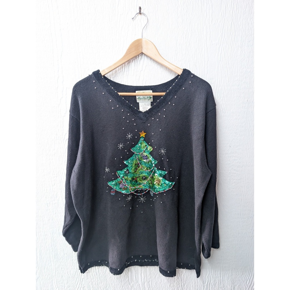 Quacker Factory Christmas Tree Beaded Holiday Sweater Teachercore Plus Size 1X